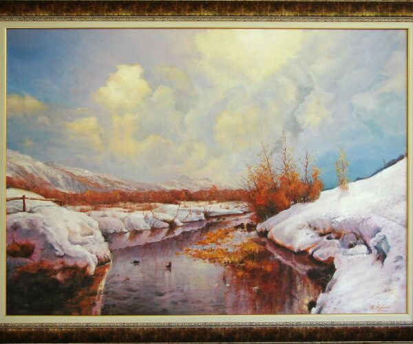 Зимен пейзаж, река и сняг